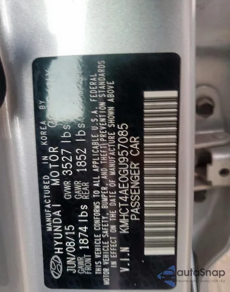 2016 Hyundai Accent Se z USA, uszkodzony, nr VIN KMHCT4AE0GU957085